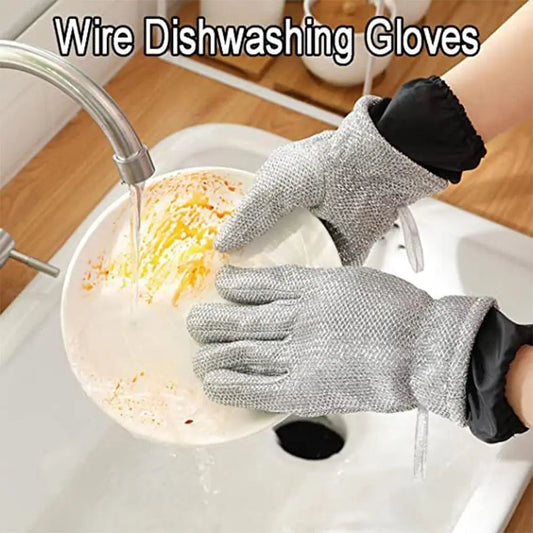 Wire Dishwashing Gloves, For Kitchen, Household Cleaning | Heat Insulation, Anti-Hot Waterproof & Durable | Skin-Friendly & Reusable Gloves SILVER